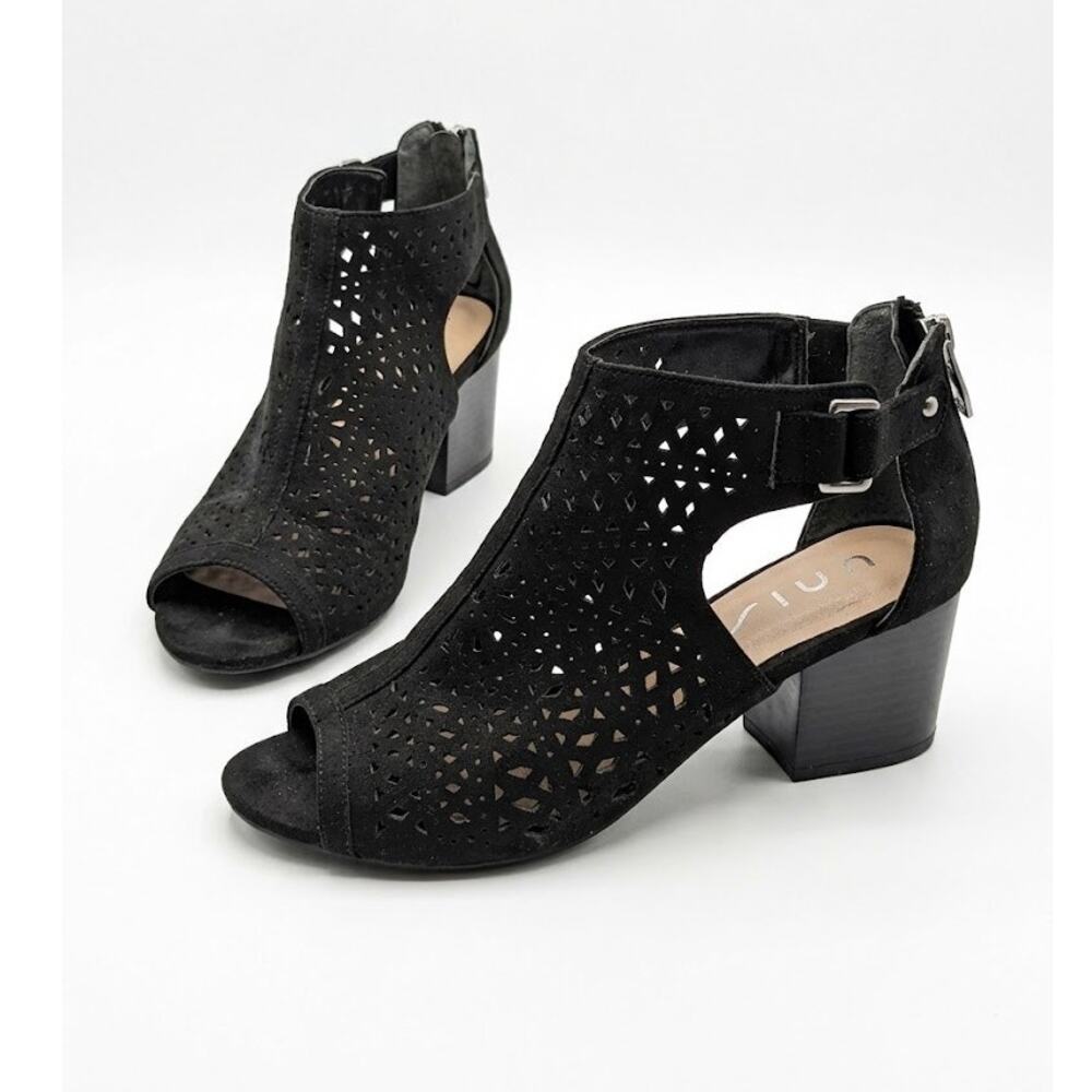 UNISA Black Laser-Cut Block Heel Booties Size 7M